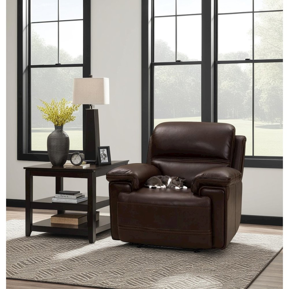Brown Leather Recliner with Power Head Rest and Hardwood Plywood Frame