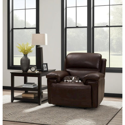 Brown Leather Recliner with Power Head Rest and Hardwood Plywood Frame