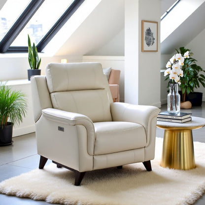 Beige Leather Reclining Chair with Power Headrest and USB Charging Port