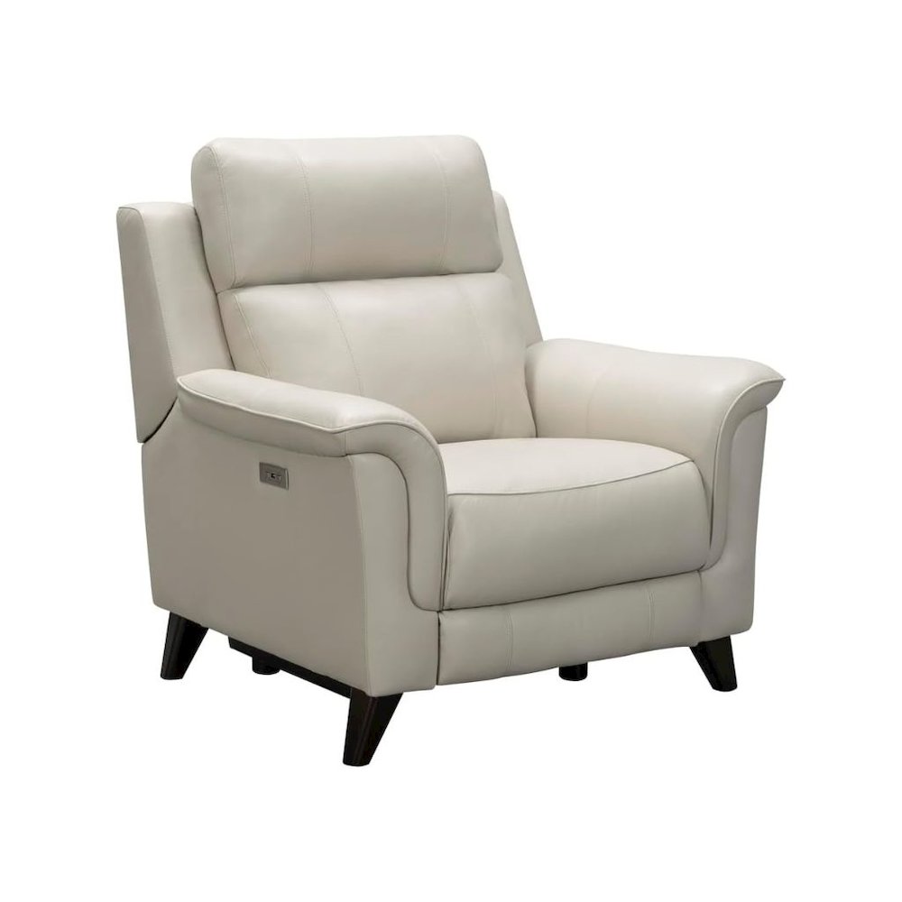 Beige Leather Reclining Chair with Power Headrest and USB Charging Port