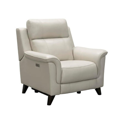 Beige Leather Reclining Chair with Power Headrest and USB Charging Port