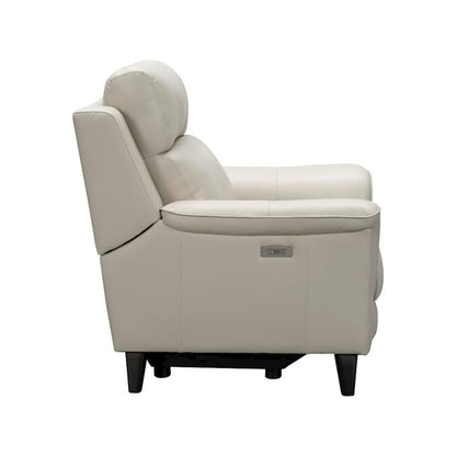 Beige Leather Reclining Chair with Power Headrest and USB Charging Port