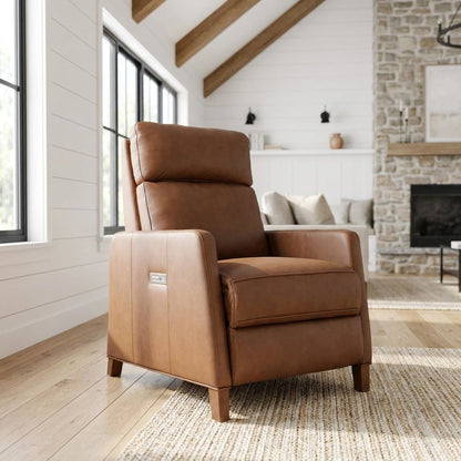 Hardwood Power Recliner Chair, Power Headrest and Lumbar, Dobbs Saddle