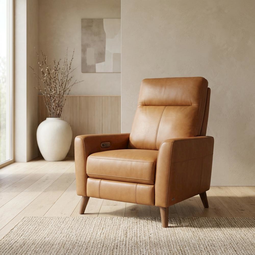 Hardwood Power Recliner Chair, Power Headrest and Lumbar, Dobbs Saddle