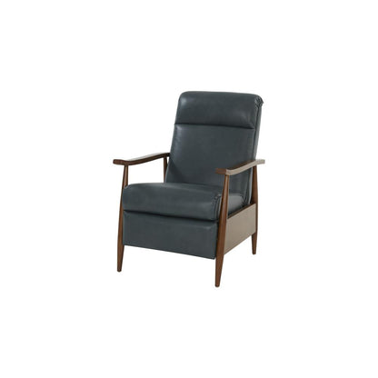 Gray Leather Recliner with Push-Through Arm Mechanism, Hardwood Plywood Frame