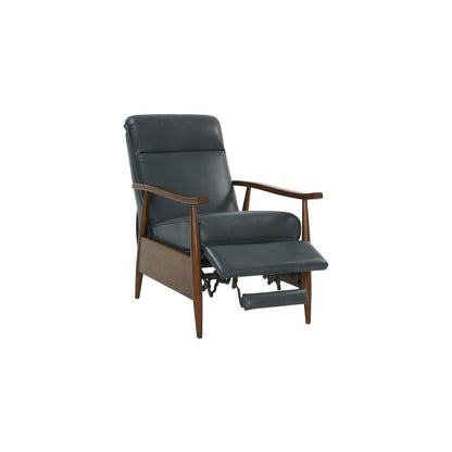Gray Leather Recliner with Push-Through Arm Mechanism, Hardwood Plywood Frame
