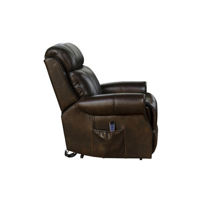 Power Lift Recliner with Adjustable Headrest & Lumbar, Brown Leather