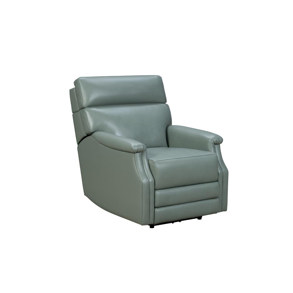 Gray Leather Power Recliner with Power Headrest and Forward Tilt Feature