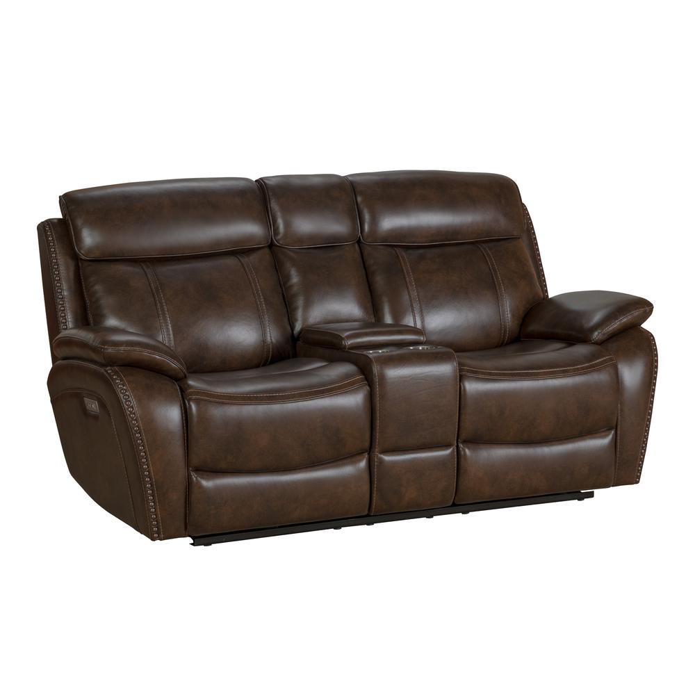 Sandover Power Reclining Console Loveseat w/Power Head Rests & Lumbar