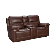 Brown Leather Power Reclining Console Loveseat with Power Headrests and Comfort