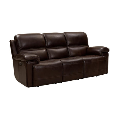 Brown Leather Power Reclining Sofa with Adjustable Headrests and Comfort