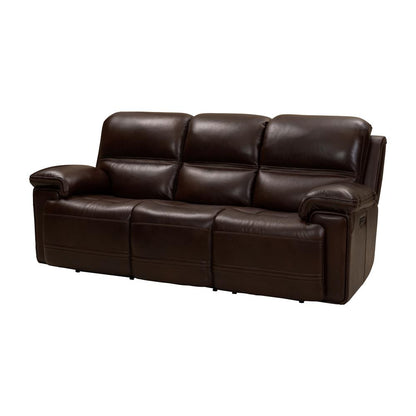 Brown Leather Power Reclining Sofa with Adjustable Headrests and Comfort