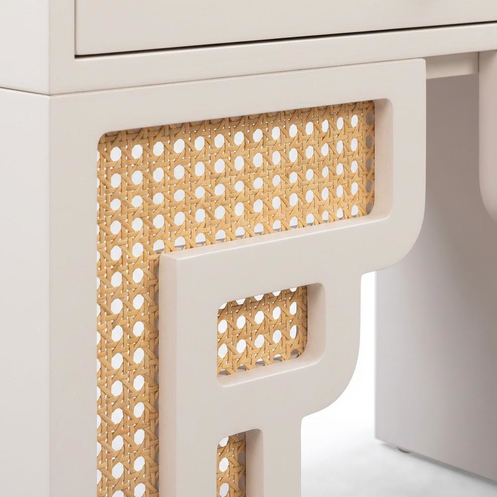 Cream & Rattan Nightstand with Soft Close Drawer and Mdf Legs
