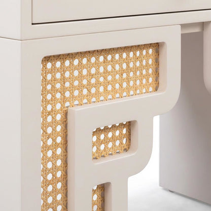 Cream & Rattan Nightstand with Soft Close Drawer and Mdf Legs