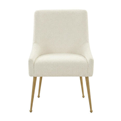 Cream Boucle Side Chair with Gold Legs and Fiber-Wrapped Foam Seat