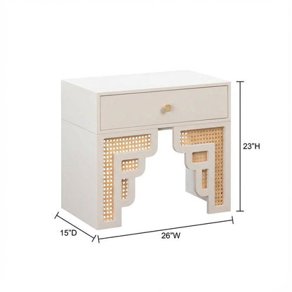 Cream & Rattan Nightstand with Soft Close Drawer and Mdf Legs
