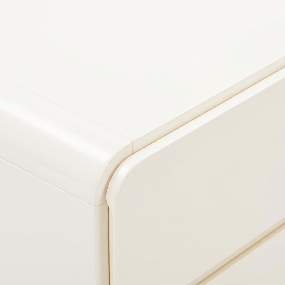 Cream Nightstand with Soft Close Drawers and Acacia Legs