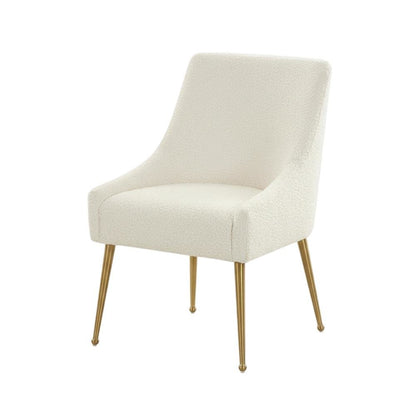 Cream Boucle Side Chair with Gold Legs and Fiber-Wrapped Foam Seat