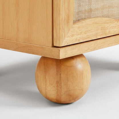 Wood and Rattan Wavy Nightstand with Soft Close Drawers