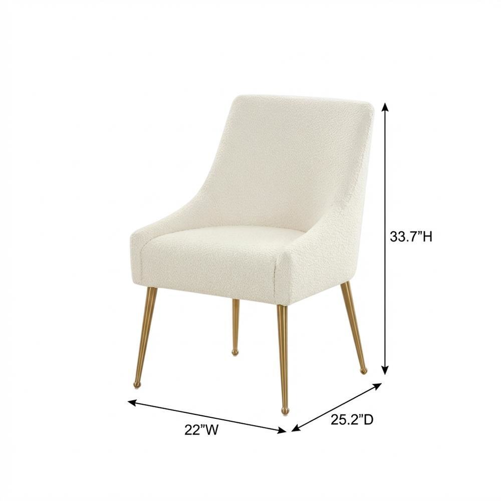 Cream Boucle Side Chair with Gold Legs and Fiber-Wrapped Foam Seat