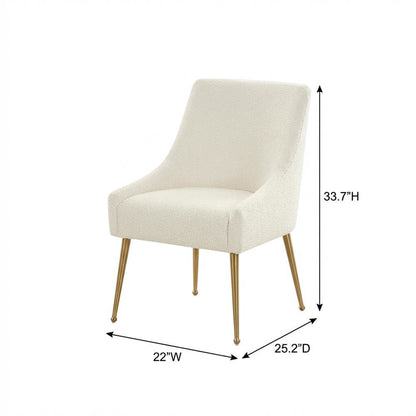 Cream Boucle Side Chair with Gold Legs and Fiber-Wrapped Foam Seat