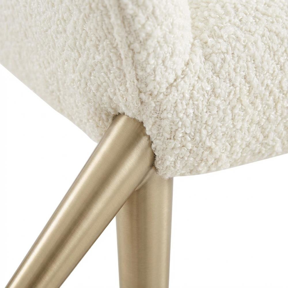 Cream Boucle Side Chair with Gold Legs and Fiber-Wrapped Foam Seat