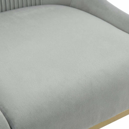 Grey Pleated Velvet Counter Stool with Gold Legs and Modern Design