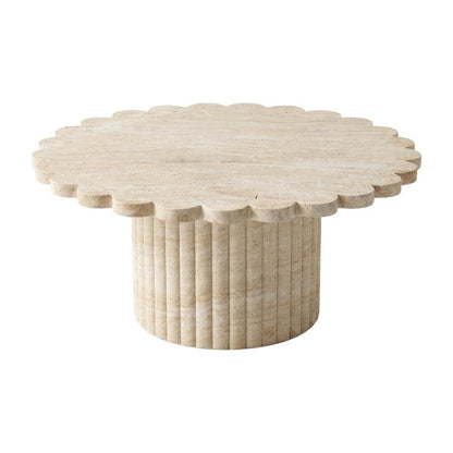 Gray Concrete Indoor Outdoor Coffee Table with Travertine Finish and Sturdy Legs