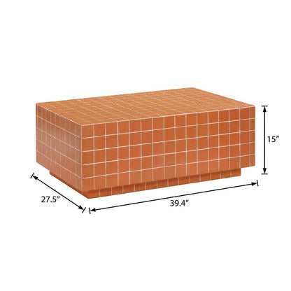 Orange Concrete Indoor Outdoor Coffee Table with Brick Legs and Durable Design