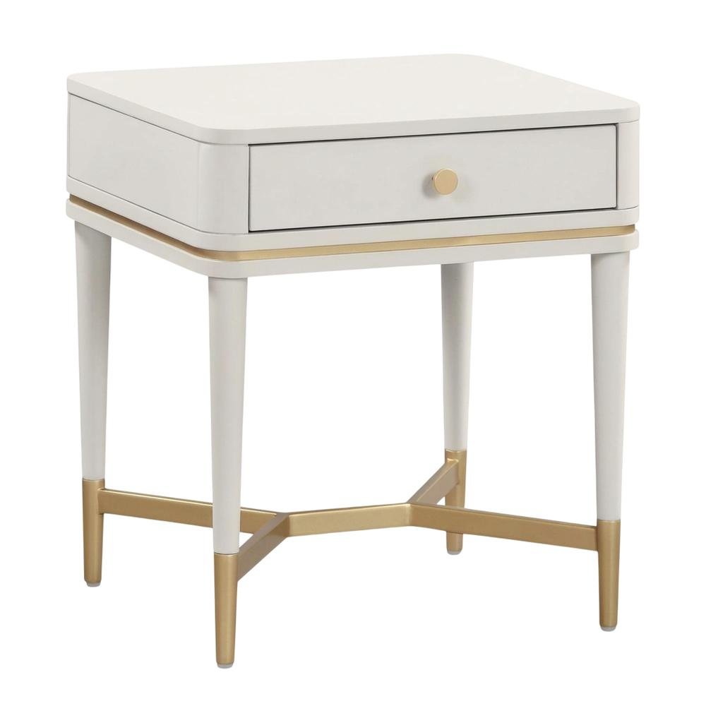 Cream Nightstand with Soft-Close Drawers and Acacia Wood Construction