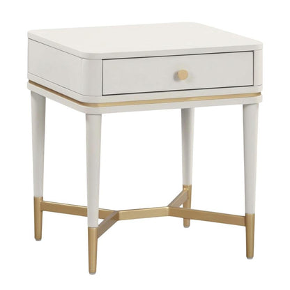 Cream Nightstand with Soft-Close Drawers and Acacia Wood Construction