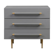 Grey Bedroom Nightstand with Soft-Close Drawers and Gold Iron Legs