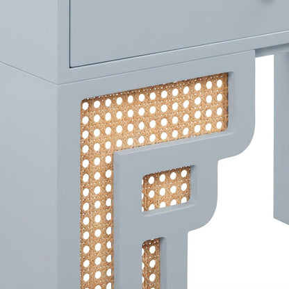 Blue Rattan Nightstand with Soft Close Drawer and Mdf Legs