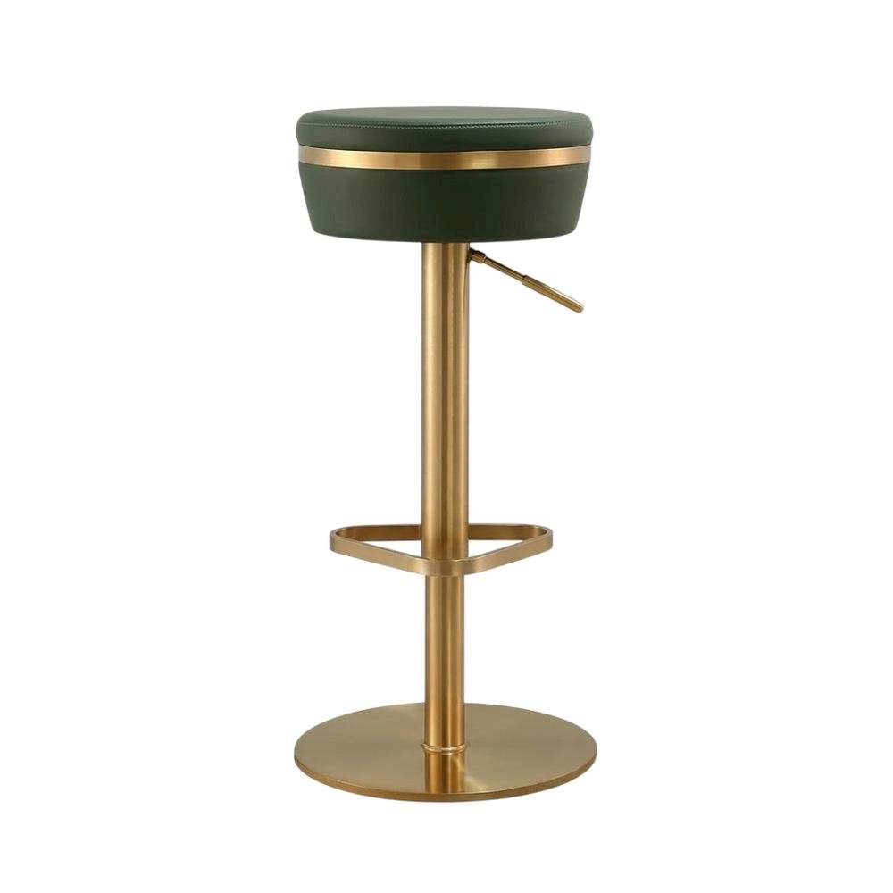 Malachite Green and Gold Adjustable Bar Stool with Fiber-Wrapped Foam Seat
