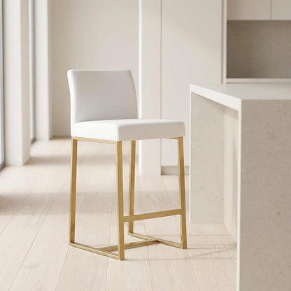 Contemporary White and Gold Steel Counter Stool Set with Cushioned Seats
