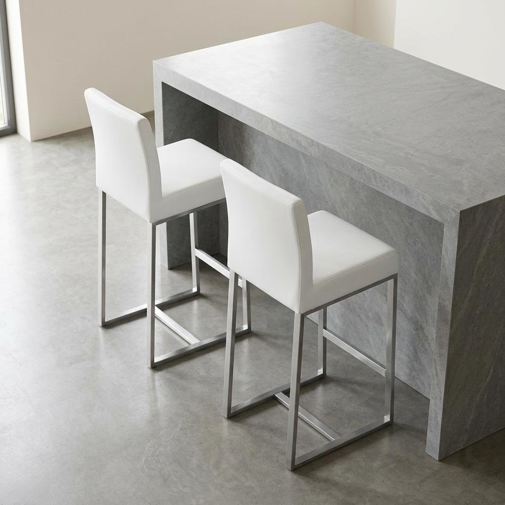 White Stainless Steel Counter Stool Set - Modern, Durable, 2-Pack