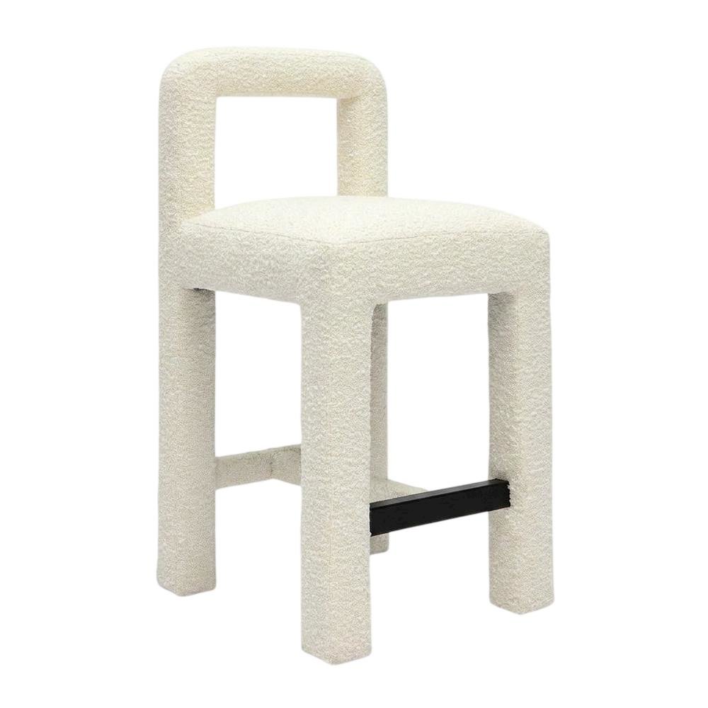 Cream Boucle Counter Stool with Upholstered Seat and Modern Design