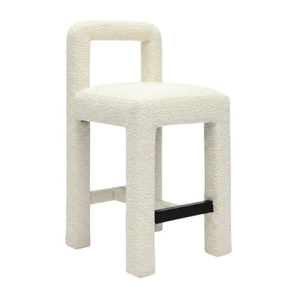 Cream Boucle Counter Stool with Upholstered Seat and Modern Design