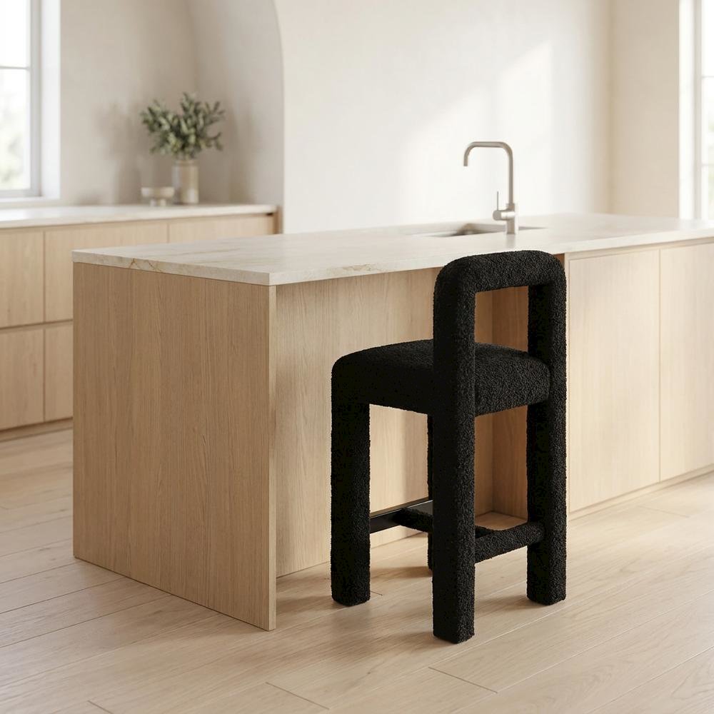 Black Boucle Counter Stool with Modern Design and Comfortable Seat