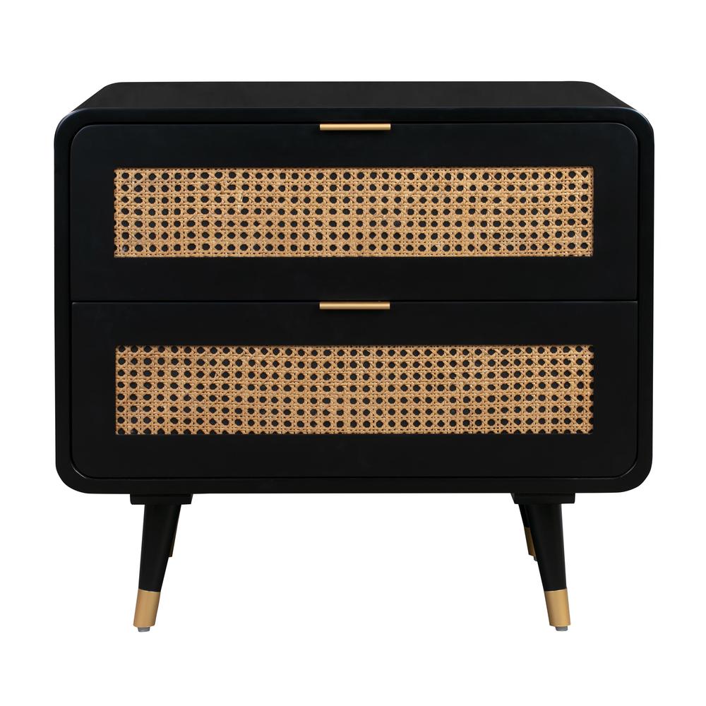 Mid-Century Nightstand with Black Legs and Soft-Close Drawers in Acacia
