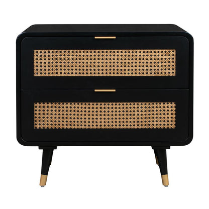 Mid-Century Nightstand with Black Legs and Soft-Close Drawers in Acacia