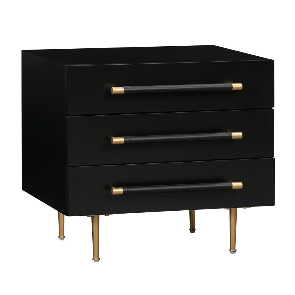 Modern black nightstand with soft-close drawers and gold iron legs