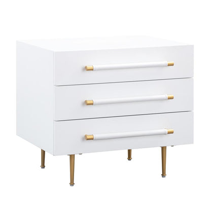 Modern Gray Nightstand with Soft Close Drawers and Gold Iron Legs