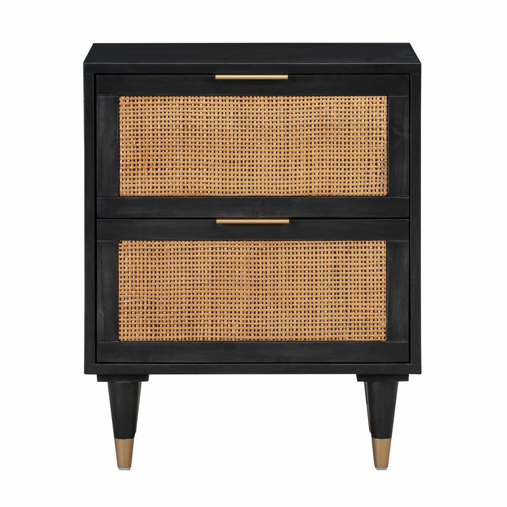 Modern Jungle Nightstand with Black Iron Legs and Soft Close Drawers