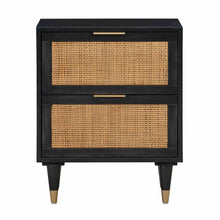 Modern Jungle Nightstand with Black Iron Legs and Soft Close Drawers
