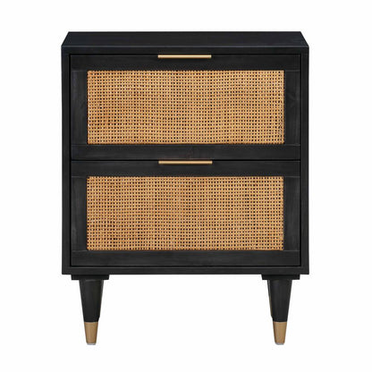 Modern Jungle Nightstand with Black Iron Legs and Soft Close Drawers