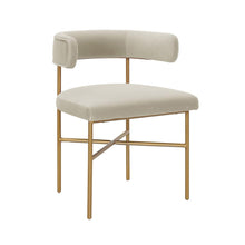 Cream Velvet Dining Chair with Gold Legs and Fiber-Wrapped Foam Seat