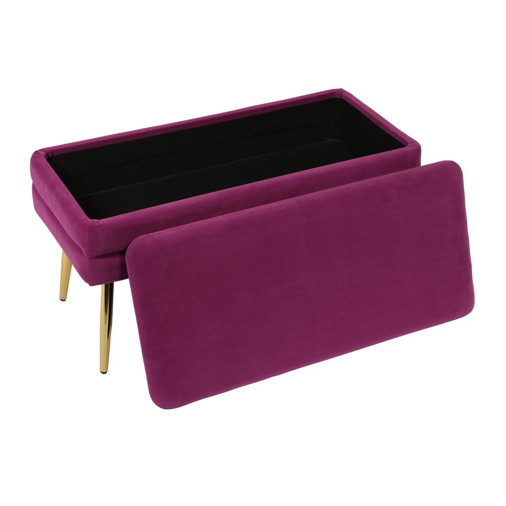 Purple Velvet Storage Bench with Gold Legs and Spacious Seating
