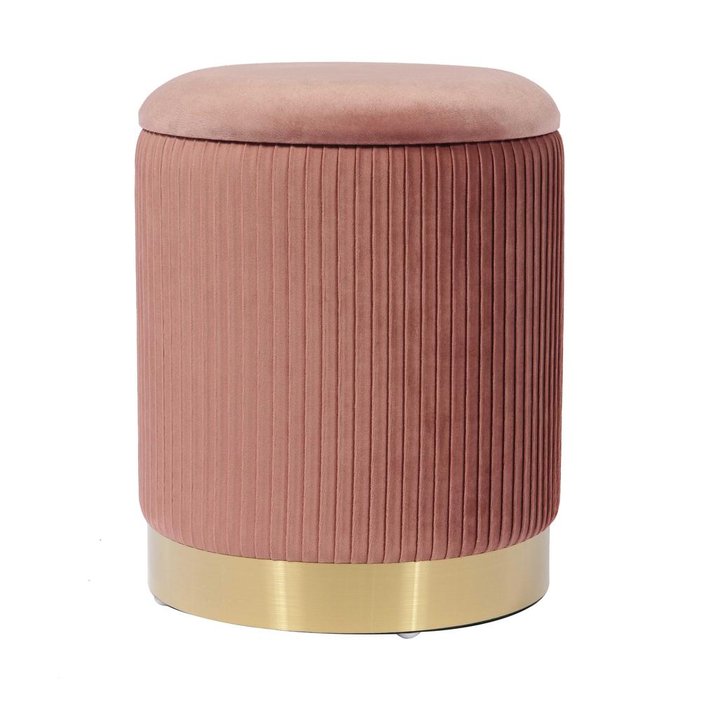 Blush Velvet Storage Ottoman with Gold Legs and Spacious Interior