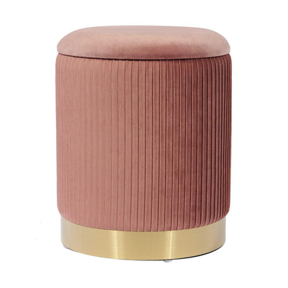 Blush Velvet Storage Ottoman with Gold Legs and Spacious Interior